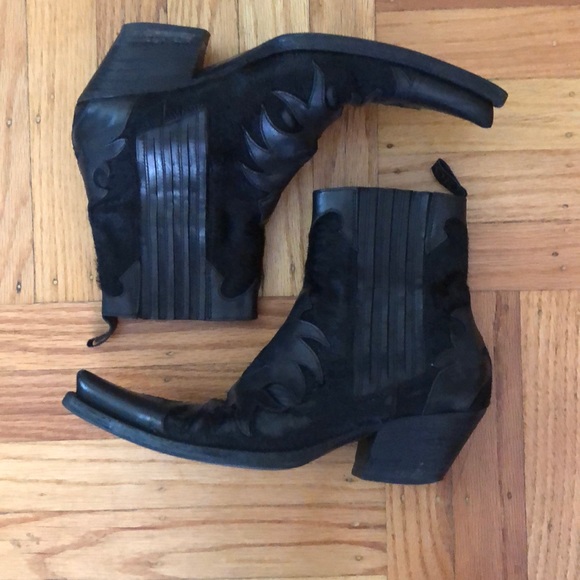 Black leather and pony hair Sartore boots - Picture 2 of 4